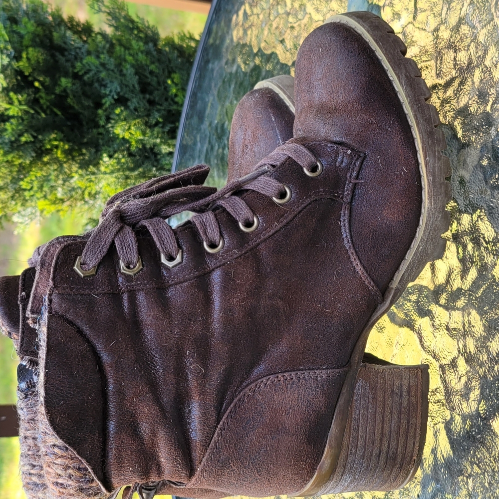 Carlos by Carlos Santana Brown Ankle Booties with Lace-Up Design